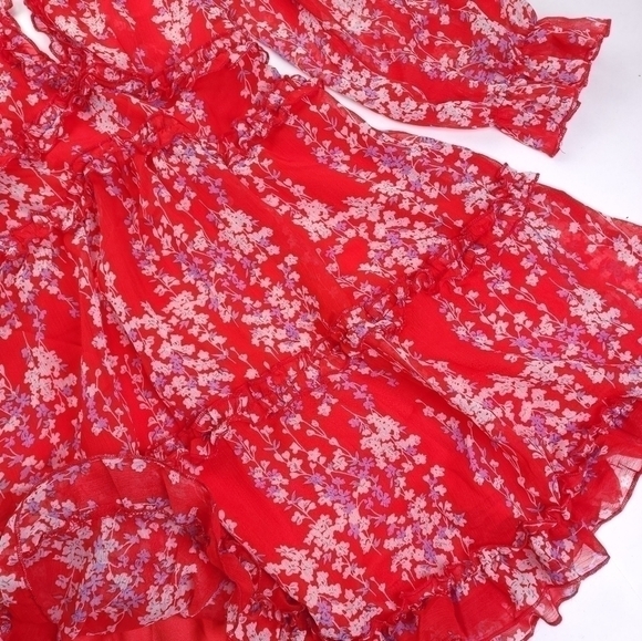 Red Pink Floral Boho Gorgeous Keyhole Back Dress Size M - Picture 4 of 14
